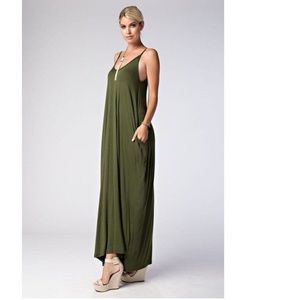 Olive Spaghetti Strap Maxi Dress